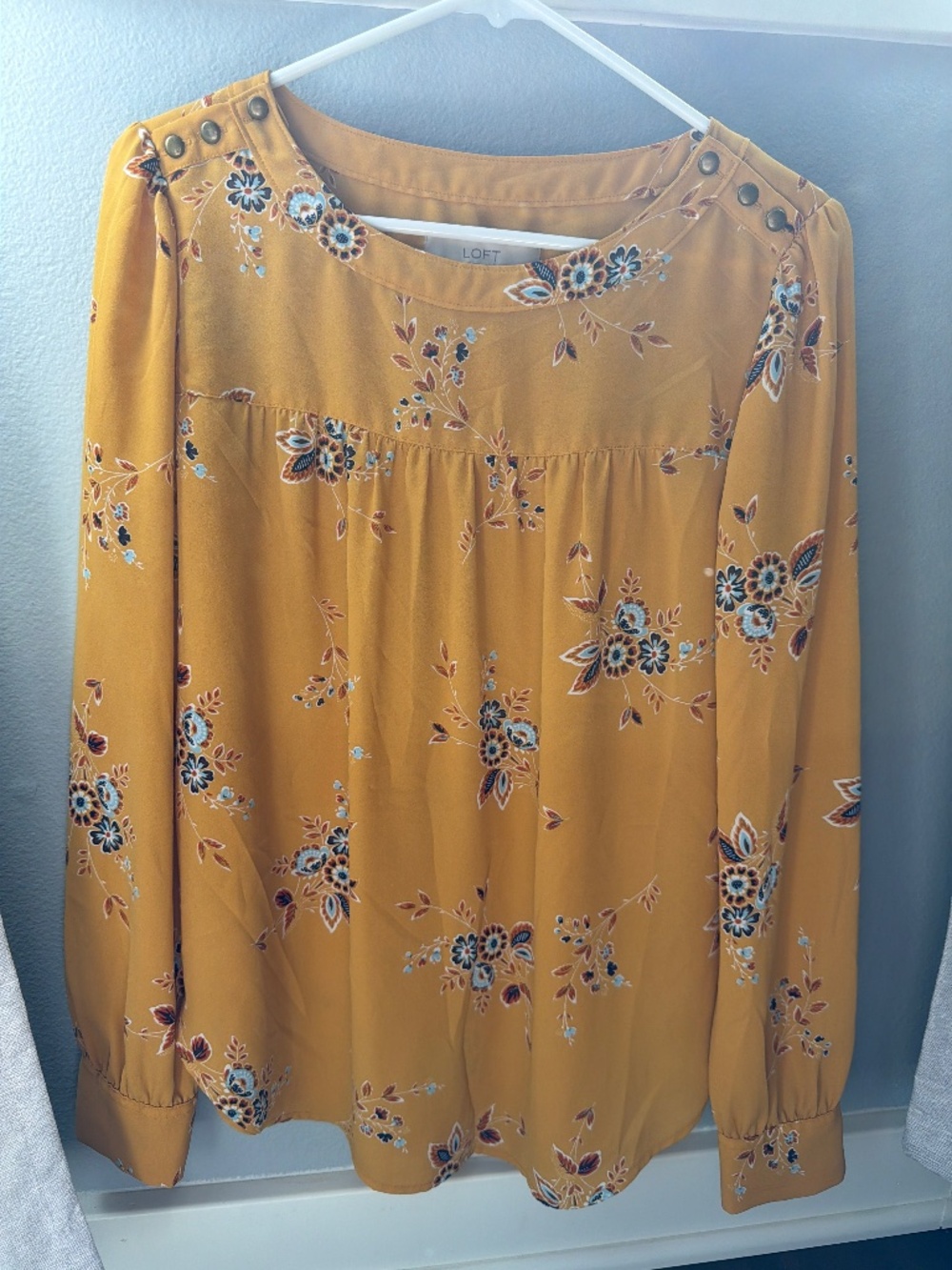 Yellow S Loft Blouse with Flowers